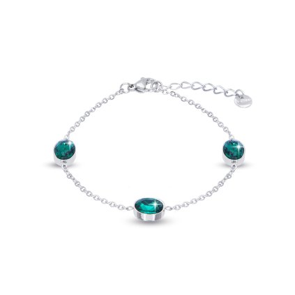 Náramek na ruku z chirurgické oceli, jemný s oválky a smaragdovým zirkonem 2002108