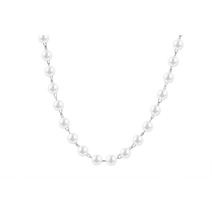 Řetízek z chirurgické oceli, zdobený jemnými bílými perlami 6000612