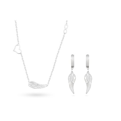 Set z chirurgické oceli, andělské křídlo, řetízek + visací náušnice 228
