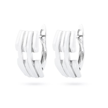 Rhódiované náušnice, obdélník s ozdobnými průřezy 1002573