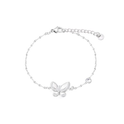 Náramek na ruku z chirurgické oceli, motýlek ozdobený zirkony 2002178
