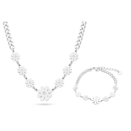 Set z chirurgické oceli, květiny se zirkony, řetízek + náramek 233