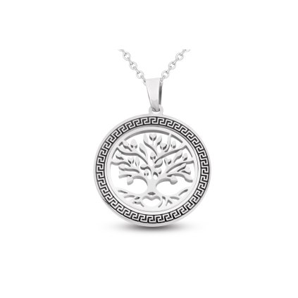 Řetízek z chirurgické oceli s přívěskem, strom života v černém kruhu 3001769