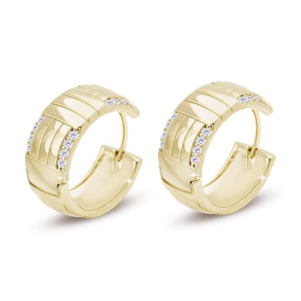 Pozlacené náušnice 14K kroužek, ozdobený průřezy a zirkony 1002695