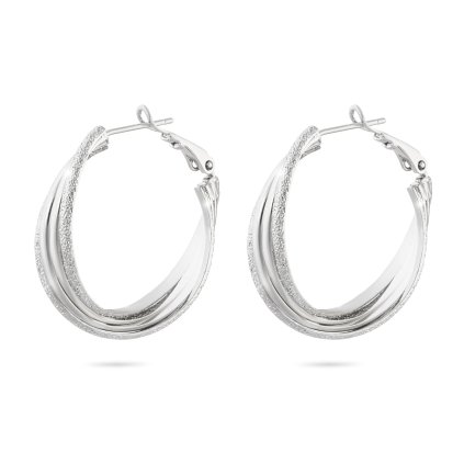 Rhodiované náušnice visací, lesklý zakroucený kroužek Ø 3 cm 1002755