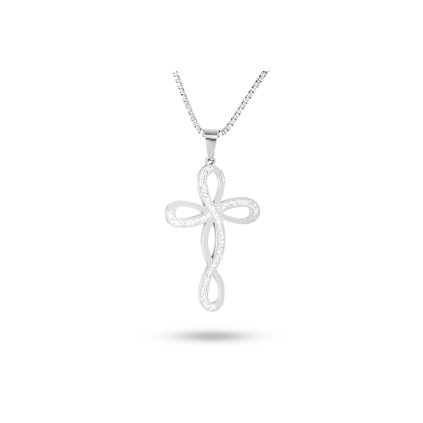 Řetízek z chirurgické oceli s přívěskem, masivní křížek ozdobený zirkony 3001652