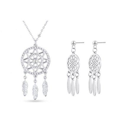 Set z chirurgické oceli LAPAČ SNŮ, řetízek se zirkony + visací náušnice 264
