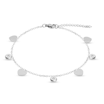 Řetízek na nohu z chirurgické oceli, srdce se zirkony 2002268