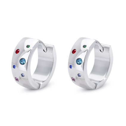 Náušnice z chirurgické oceli, kroužek s barevnými kamínky zirkonů 1002833-1