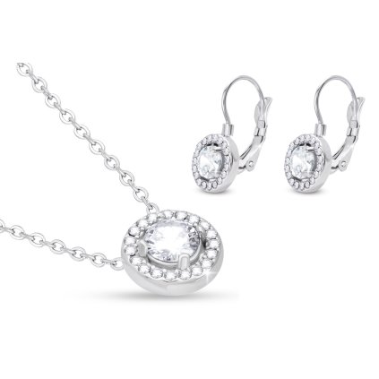 Set z chirurgické oceli, kroužek osázený čirým zirkonem, řetízek + visací náušnice 295