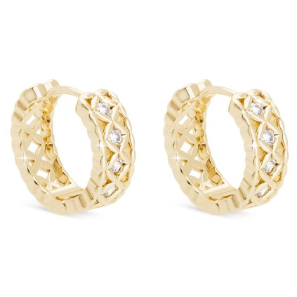 Pozlacené náušnice 14k kroužek s mřížkou 1003109