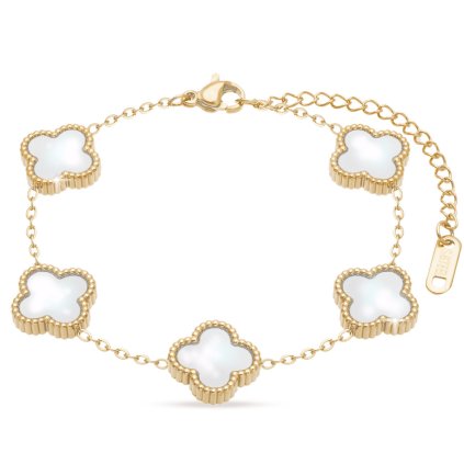 SOFIA 2570-2 Pozlacený náramek z chirurgické oceli perleťově bílé kytky  Ellami