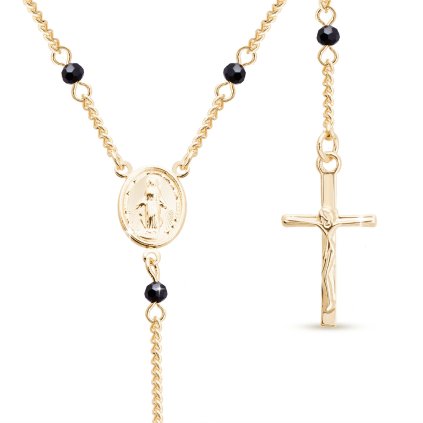 Pozlacený růženec 14k s černými korálky 3002150, 70 cm