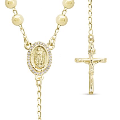 Pozlacený růženec 14k ovál se zirkony, kuličky 3 mm 3002194, 57 cm
