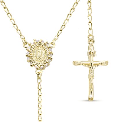 Pozlacený růženec 14k ovál se zirkony, kuličky 4 mm 3002197, 72,5 cm