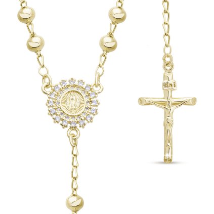 Pozlacený růženec 14k, kruh se zirkony, kuličky 4 mm 3002209, 75 cm