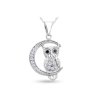 Řetízek z chirurgické oceli s přívěskem, sovička na měsíci se zirkony 3001776