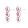 Náušnice z chirurgické oceli, visací srdíčka s růžovými zirkony 1002738-1