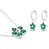 Set z chirurgické oceli, KVĚTINA se zelenými zirkony, řetízek + visací náušnice 284