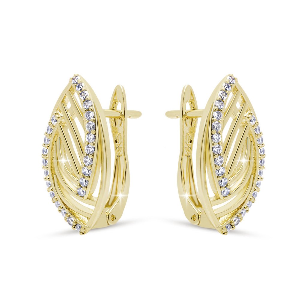 54025 nausnice pozlacene 14k listecek se zirkony 1003381