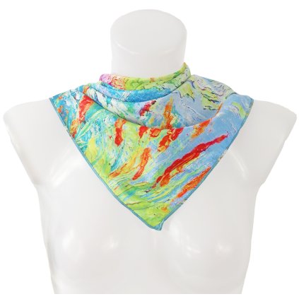 Női kétoldalas selyemsál RR3055 légiutas-kísérő festménymintával – virágzó mandulafa és absztrakt természetfestmény 9001637-10