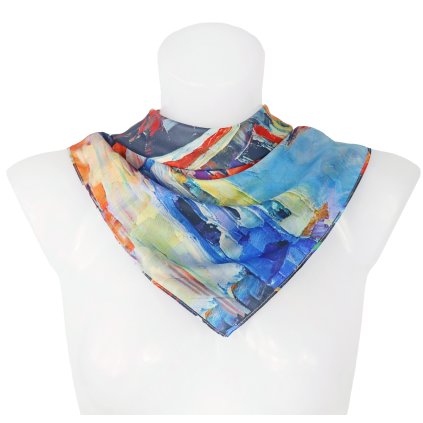 Női kétoldalas selyem sál RR3055 légiutas-kísérő festménymintával - esernyős hölgy és éjszakai város festménymintával 9001637-18