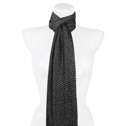 Női pliszírozott téglalap alakú sál 2390-5 fényes fonallal, fekete-ezüst 7200652-10