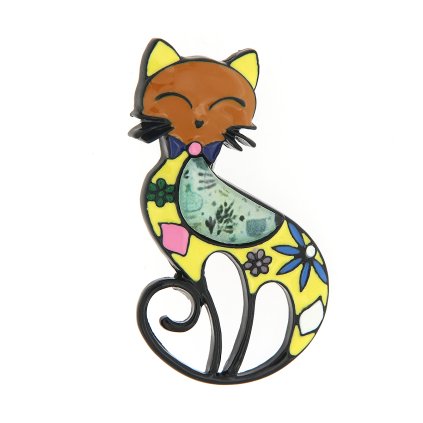 Melltű - macska virágokkal díszítve, sárga 9001672