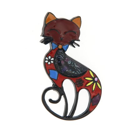 Melltű - virágokkal díszített macska, piros 9001672-1