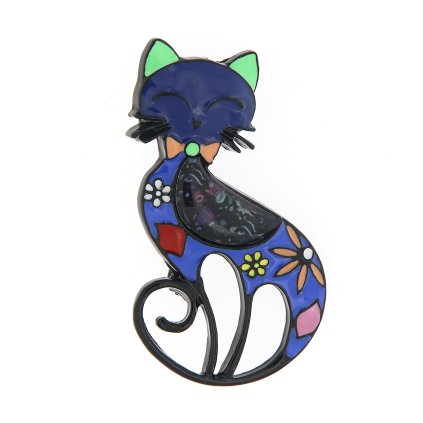 Melltű - virágokkal díszített macska, kék 9001672-2