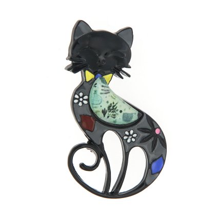 Melltű - macska virágokkal díszítve, szürke 9001672-3