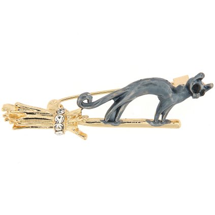 Bross - macska seprűn strasszkövekkel 9001692