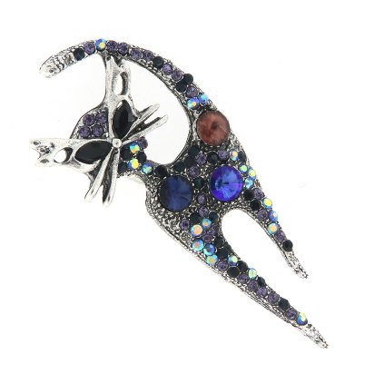 Melltű - macska, nagy vágott kövekkel, kék 9001685