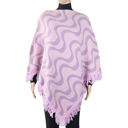Női kötött poncsó MH-54 hullámos motívummal, rózsaszín 9001710-3