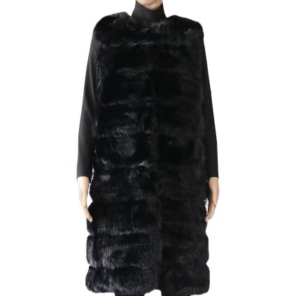 Női hosszú műszőrme mellény Y2378-3, fekete 9001728-1