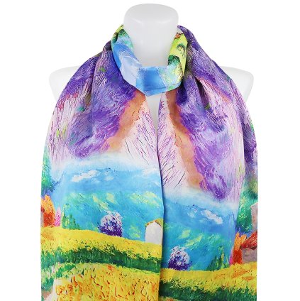 Női fordítható selyem sál 3130-03 festés, levendula mező - házak 7200676