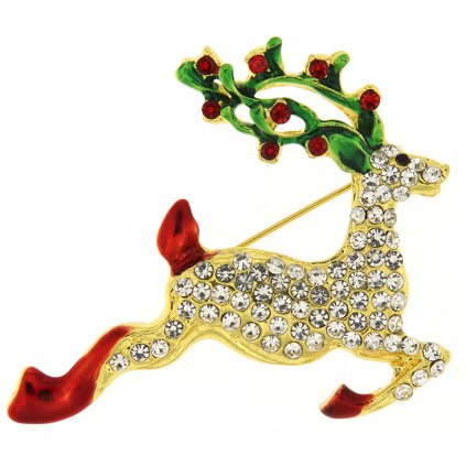 Karácsonyi bross cirkóniával - repülő rénszarvas, arany színű 9001748