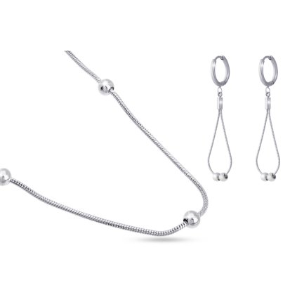 Sebészeti acél készlet fényes gyöngyökkel, lánc kötél + fülbevaló csipkékkel 304