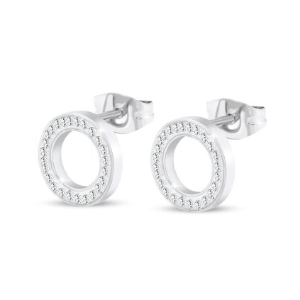 Sebészeti acélból készült fülbevaló, cirkóniával díszített gyűrűkkel 1002020