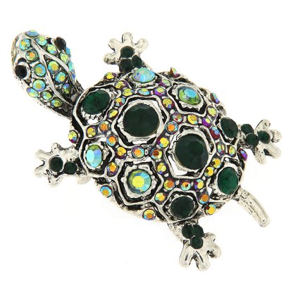 Melltű - teknősbéka cirkóniával, zöld színű