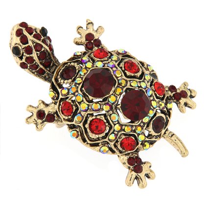 Melltű - teknősbéka cirkóniával, piros színű