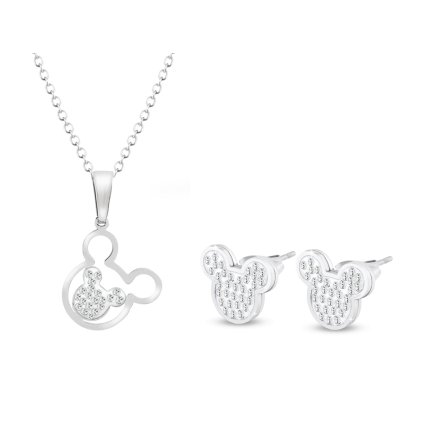 Sebészeti acélból készült Mickey egér készlet, lánc + fülbevaló cirkóniummal 112set mickey