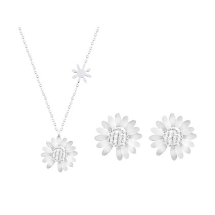 Szett sebészeti acélból Daisy, lánc + fülbevaló kocka cirkóniával 132daisy repair1