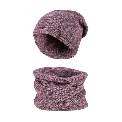22533 2 damsky zimni set mark cepice a tunel fialovo cervene barvy