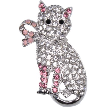 Bross - cirkóniával kirakott macska, rózsaszín, 9001787-2