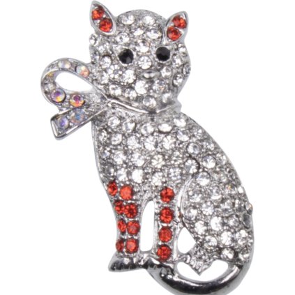 Bross - cirkóniával kirakott macska, piros szín, 9001787-5