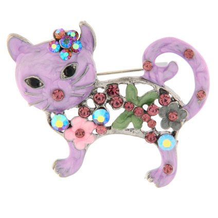 Melltű - mázas lila macska színes cirkonokkal 9001360-2