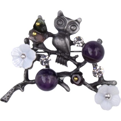 Bross gallyon, gyöngyökkel és cirkóniákkal, lila szín 9001774-2