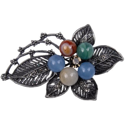 Bross - kibontott virág cirkóniákkal és gyöngyökkel, többszínű 9001805