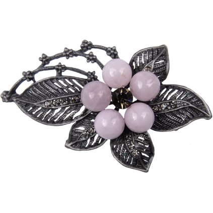 Bross - kibontott virág cirkóniákkal és gyöngyökkel, zöld színű, 9001805-2